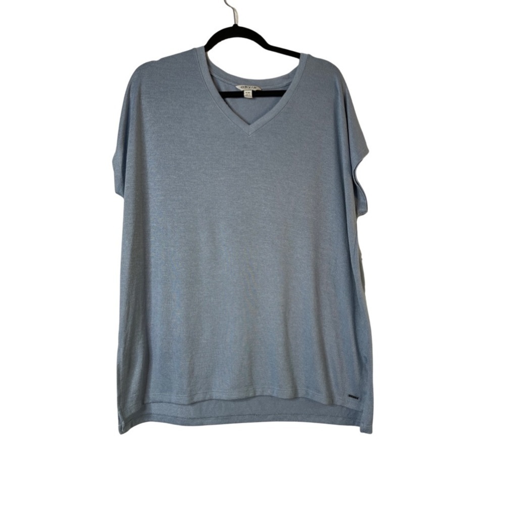 Orvis women slate blue extended sleeve, v neck flowy tank top with side slits XL